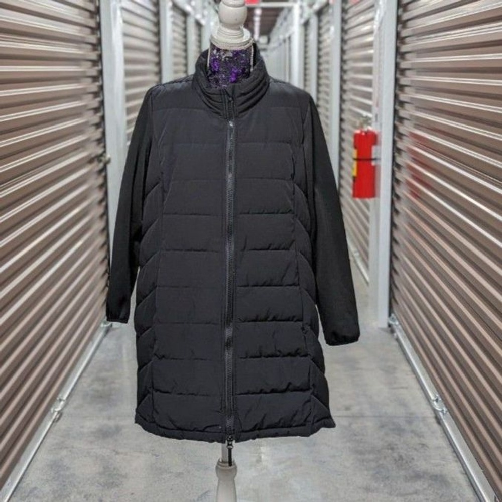 Minimalist Black Long Puffer Coat Marc NY Performance Stretch Winter Jacket 1X